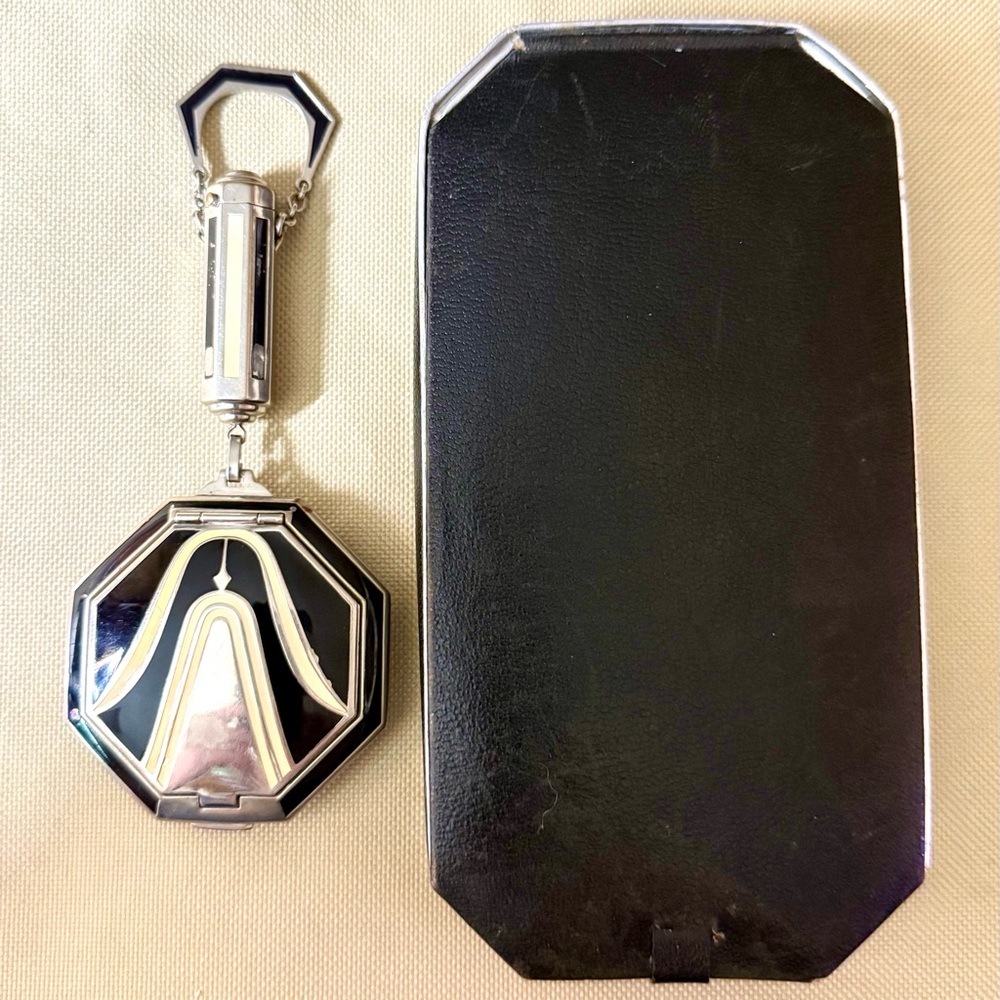 RARE! Richard Hudnut Art Deco Enamel Compact/Dance Purse Original Leather Case